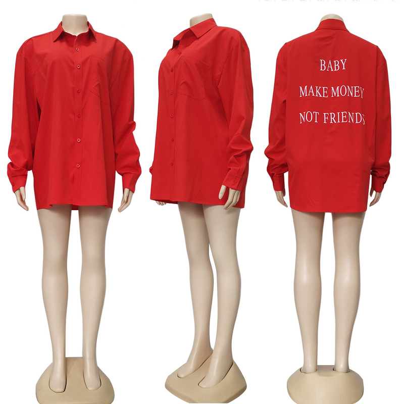 Camicia a maniche lunghe ampia e casual in tinta unita da donna_voghion.com