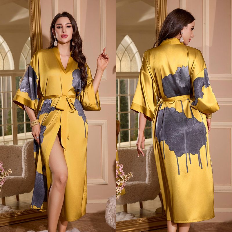 Women's Sleepwears Ice Silk Cool Nightgown Ladies Summer Large Size Light Luxury Bathrobe Loose Home Clothes Thin Section_voghion.com