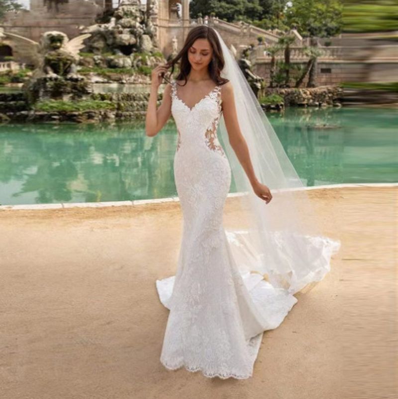 Naiste riided Merineitsi pulmakleit Deep V Seksikas Väike Saba Beach Catwalk Pulmakleit Mood Western Style Õhuke Õhuke Elegantne_voghion.com