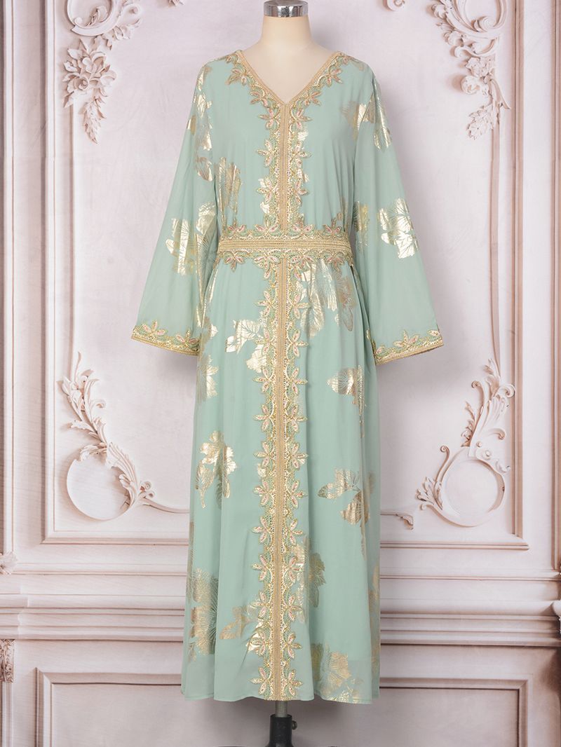 Moda Kadın Giyim Yeni Stil Altın Damgalı Müslüman Uzun Etek Elbise_voghion.com