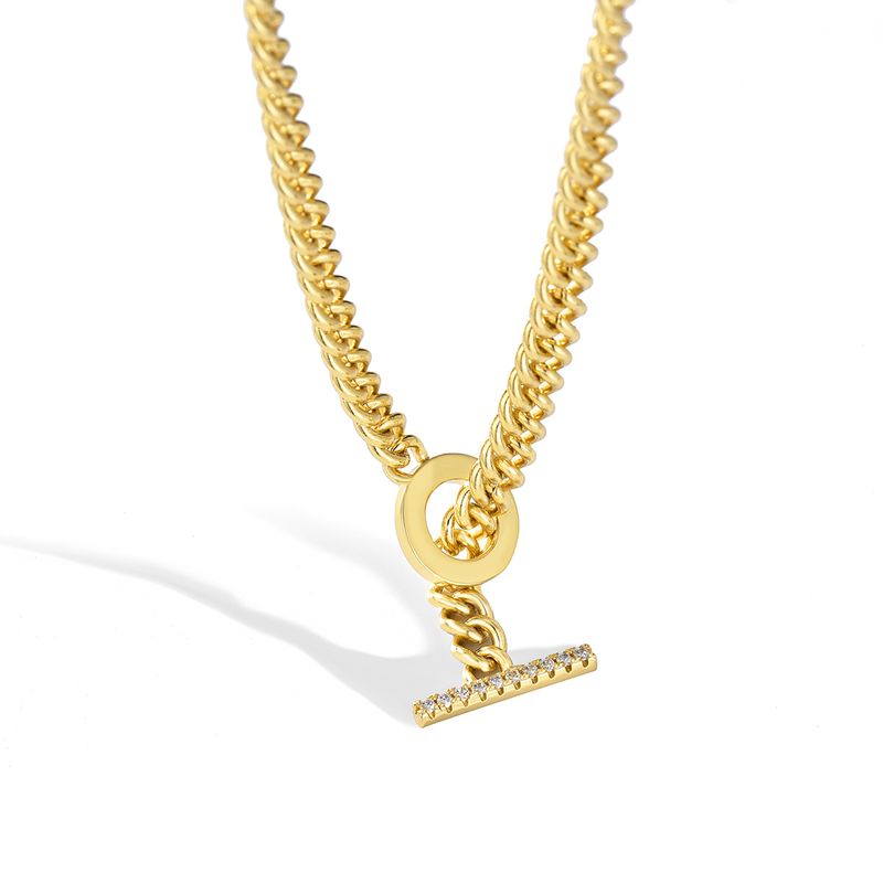 Damenschmuck Denim Cuban Chain OT Schnalle Halskette Einfache Persönlichkeit Kupfer Vergoldet Schlüsselbein Kette Halskette Weiblich_voghion.com