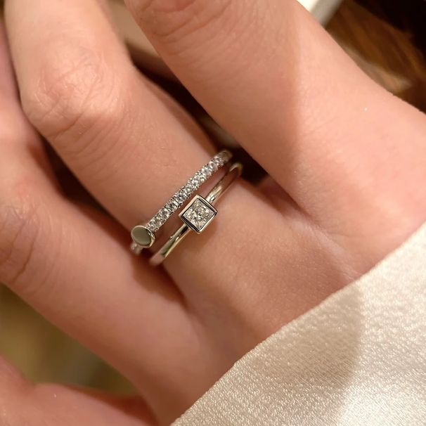 Double Layer Small Rock Candy For Women, Vintage Simple Fashionable Temperament, Cool And Unique Design, White Gold Ring_voghion.com