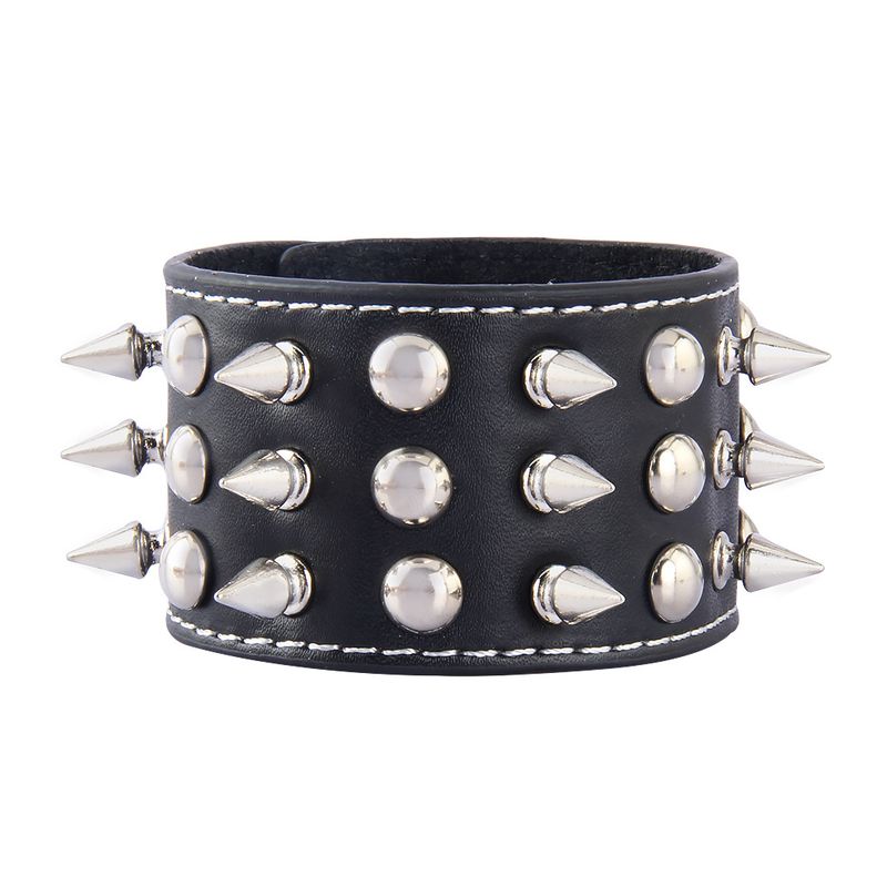 Bracciale in pelle con rivetti in lega cucita, stile gotico, decorazione punk rock per uomo_voghion.com