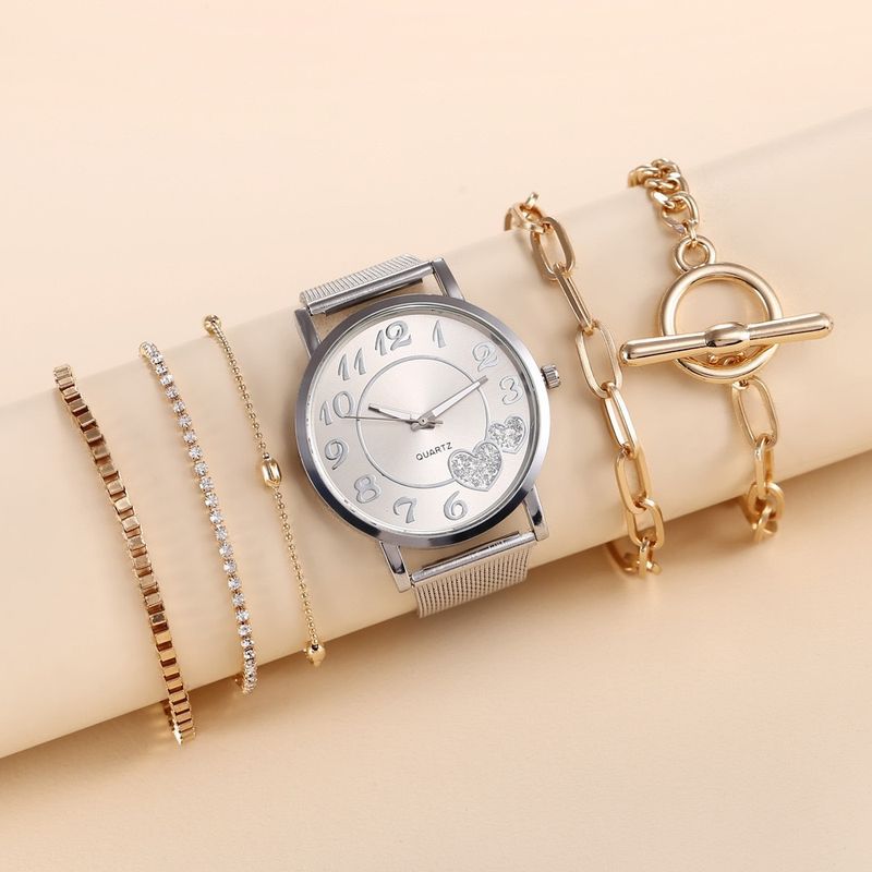 Women's Watches Fashion Creative Love Big Digital Ladies Watch Mesh Strap Quartz Watch Bracelet Set (6pcs/set)_voghion.com