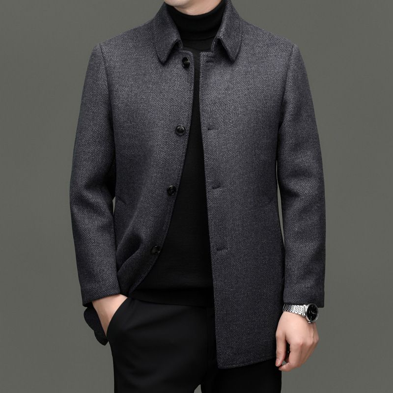 Double Sided Cashmere Coat For Men, Middle Aged Dad, Thickened Woolen Coat With Detachable Down Lining_voghion.com