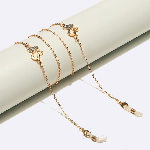 Cinturino antiscivolo per occhiali con catena a farfalla con strass dorati punk_voghion.com