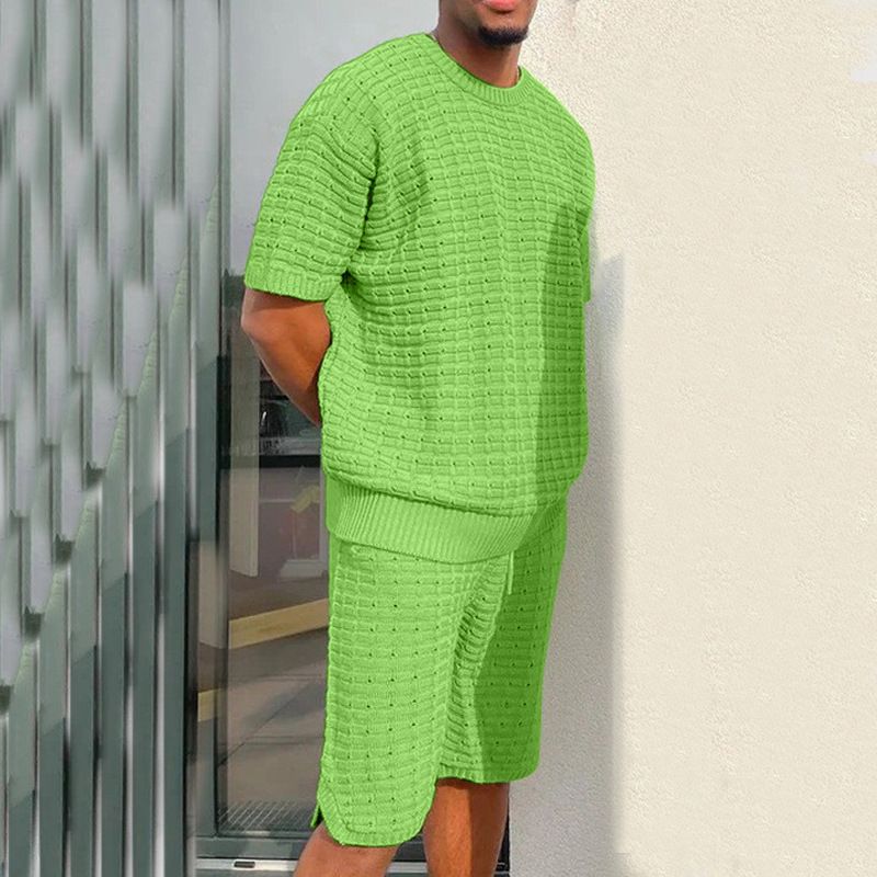 Herrenbekleidung Sommer Herrenbekleidung Jugendmode Lässig Locker Sport Rundhals Kurzarmhemd Shorts Anzug_voghion.com