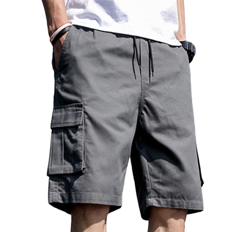 Weizhifu Men Solid Color Knee Length Wide Leg Multi Pockets Cargo Shorts Streetwear For Training_voghion.com