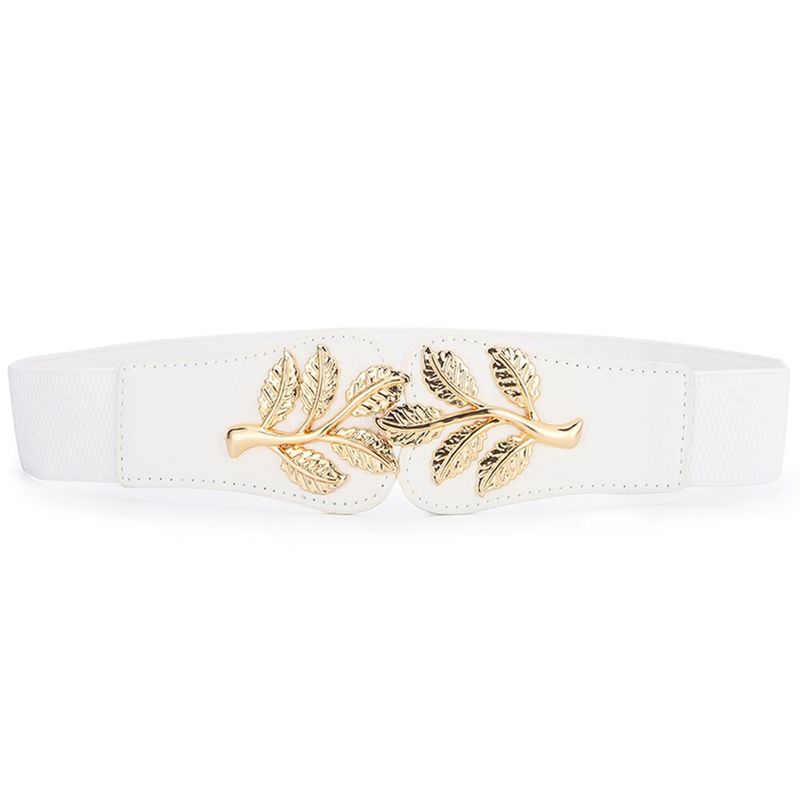 Damen-Taillenabdeckung, Modischer Blattgold, Elastischer Taillenverschluss Mit Doppelter Hakenschnalle, Breiter Gürtel, Gepaart Mit Rock, Damengürtel_voghion.com