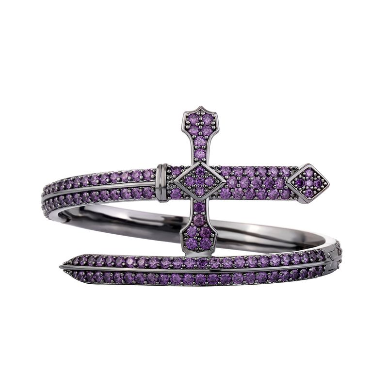 Bracciale Hip Hop Justice Sword da uomo e da donna con pietre di zirconia, design completamente tagliato a diamante, accessorio unisex alla moda, opzioni in oro e argento_voghion.com