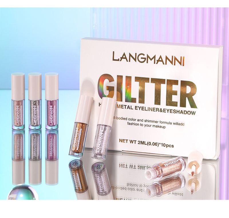 Eyeliner-Set mit flüssigem Glitzer, 10 Farben, metallisch schimmernder Glitzer-Eyeliner, Lidschatten für Damen, farbiger Eyeliner, funkelnder Glitzer-Eyeliner_voghion.com