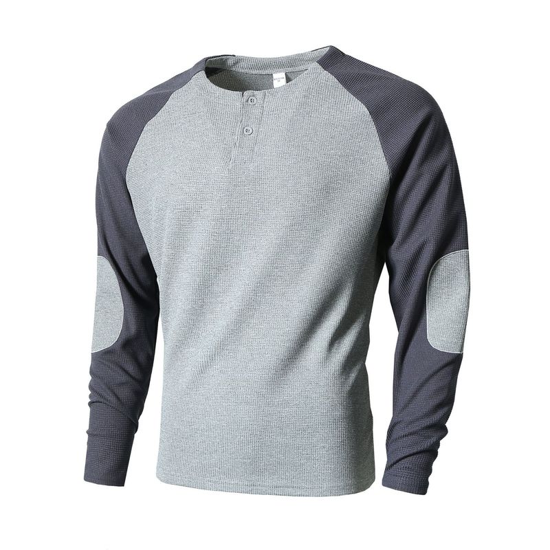Meeste riided välitingimustes Fitness hingav pikkade varrukatega kevadine ja sügisene Meeste mood Pique Cloth Raglan Stitching Ümarkaelusega Spordisärk_voghion.com