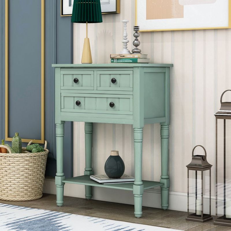 Narrow Console Table, Slim Sofa Table With Three Storage Drawers And Bottom Shelf For Living Room, Easy Assembly_voghion.com