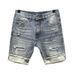 Shorts in denim per l'estate da uomo con nuove toppe azzurre lavate con vecchi fori, capri slim fit stampati personalizzati_voghion.com