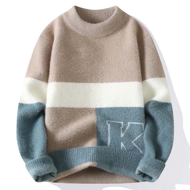 Men's Clothing Half Turtleneck Thickened Mink Fleece Sweater Casual Bottom Line Sweater Trendy Simple Handsome Pullover Sweater_voghion.com
