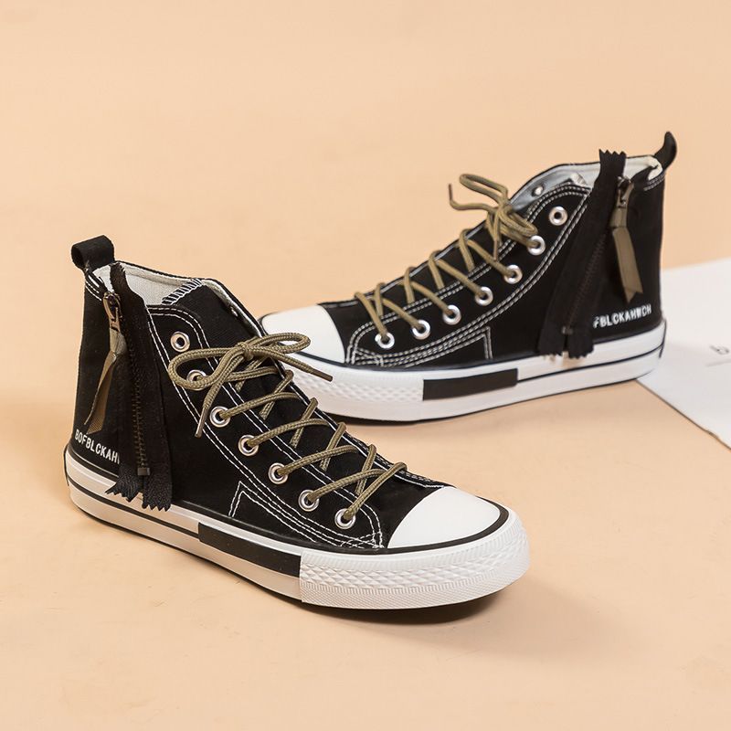 Canvas For Women Spring And Autumn Season New Student Classic Zipper Casual Versatile High Top Canvas White Board_voghion.com