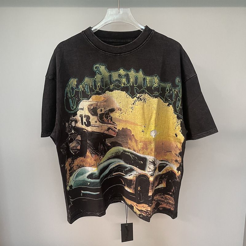 Meichao GODSPEED Yıkanmış Vintage Kafatası Rock Grubu Grafik Baskılı Büyük Boy Bol Kısa Kollu Tişört_voghion.com