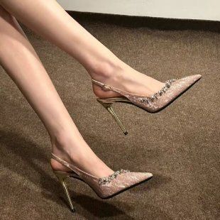 Summer Fairytale Style Pointed Toe 2025 New Silver Sandals Backless Comfortable Fine Heeled Single Shoes Fashion Exquisite_voghion.com