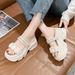 Trendy Summer New Slippers Korean Style Double Wear Thick Sole Platform One Word High Heel Wedge Pleated Sandals Round_voghion.com