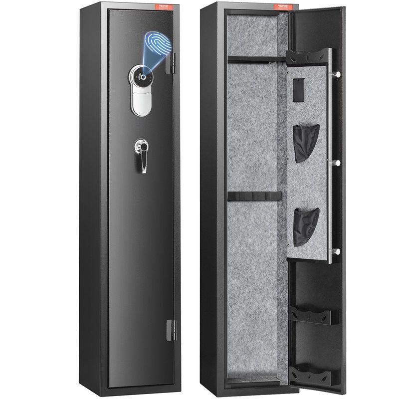 VEVOR 5 Rifles Gun Safe, Rifle Safe With Fingerprint Lock, Quick Access Gun Storage Cabinet For Shotguns With Removable Shelf, Pistol Rack, Ammo Storage Box For Home Long Gun And Pistols_voghion.com