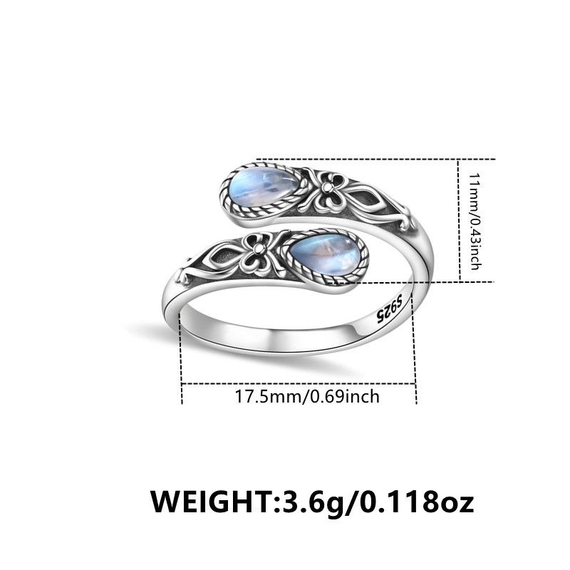 Anello bohémien con fiocco in rilievo in stile vittoriano a forma di cucchiaio in pietra di luna_voghion.com