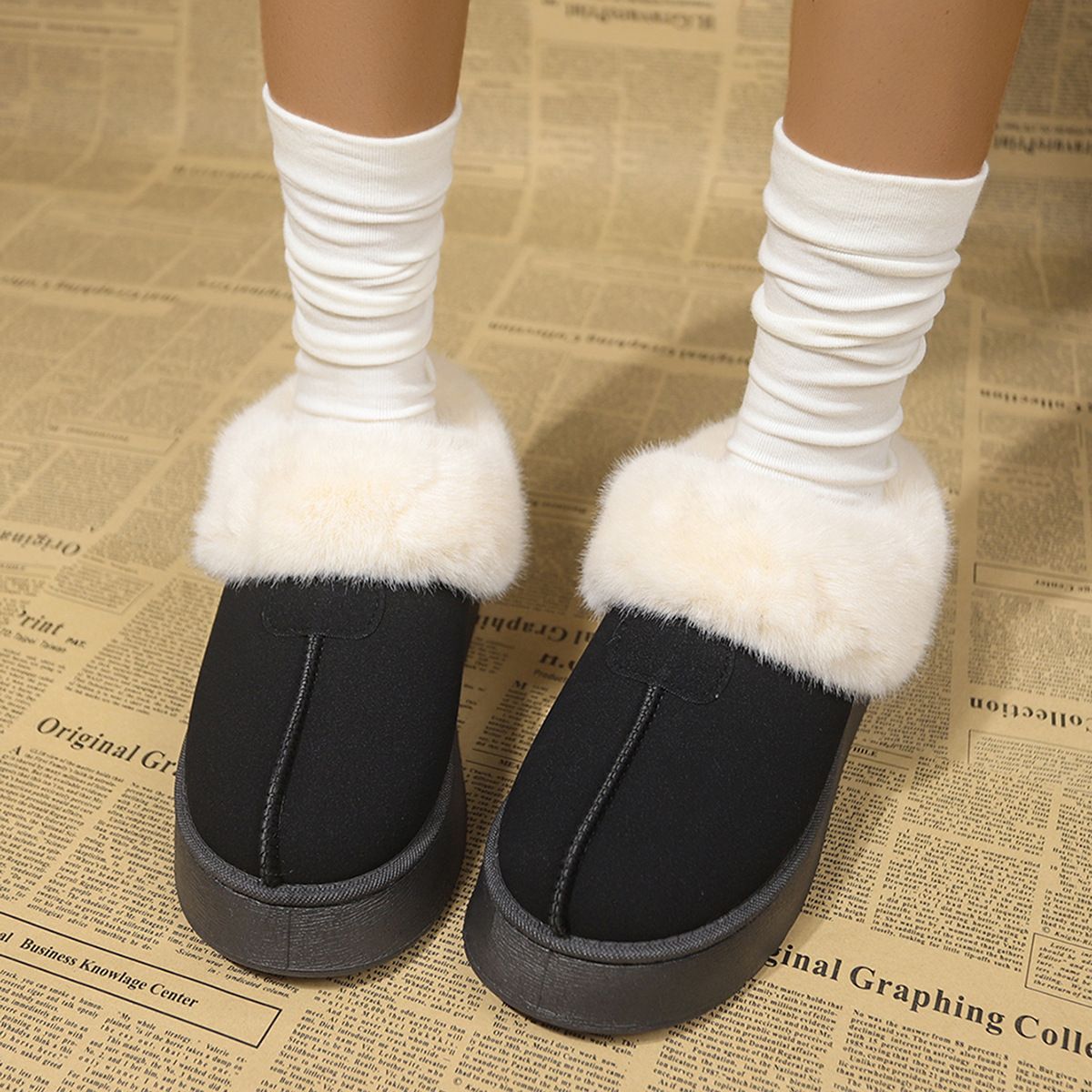 Botas de neve femininas plataforma com bico arredondado forrado com pelúcia_voghion.com