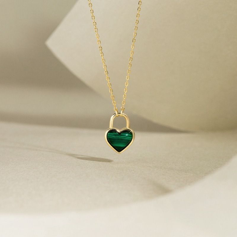 Collana con lucchetto dell'amore da donna, placcata in argento S925, oro K, con conchiglia di malachite, collana dell'amore, leggera e di lusso, con catena a clavicola_voghion.com