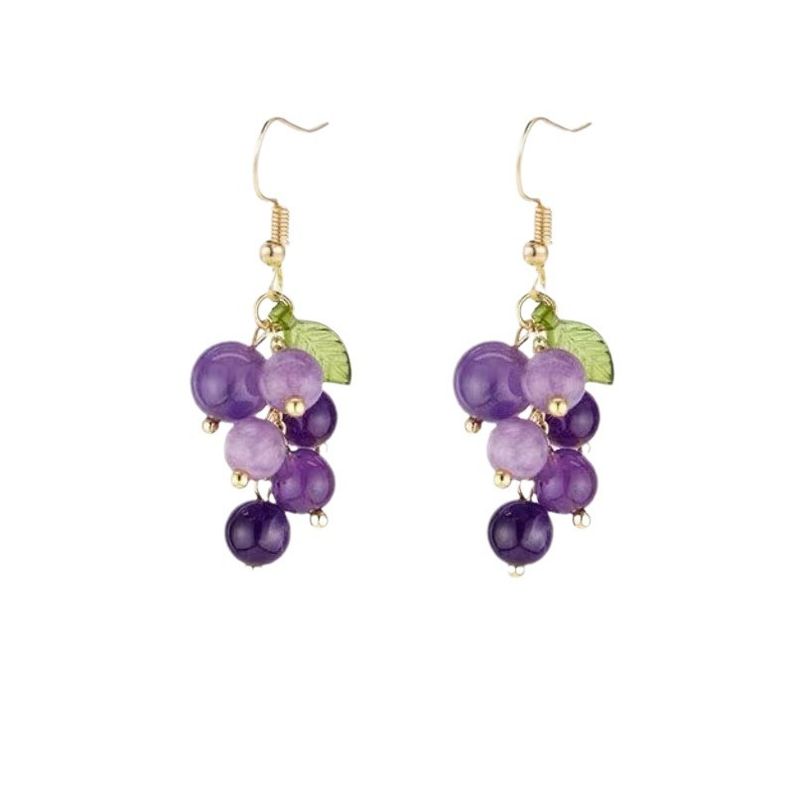 S Silver Needle Sweet Purple Crystal Grape Earrings Fresh Temperament Simple High-end Sense Studs Ear Clips For Women_voghion.com
