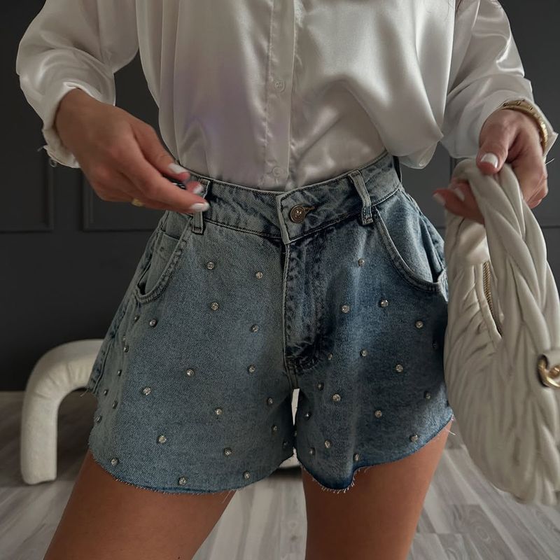 Damenbekleidung High-End-Streetstyle-Jeans mit Nieten, lockere Jeans mit hoher Taille, schlankmachende Damen-Trendy-Distressed-Denim-Shorts mit Raw Edge_voghion.com