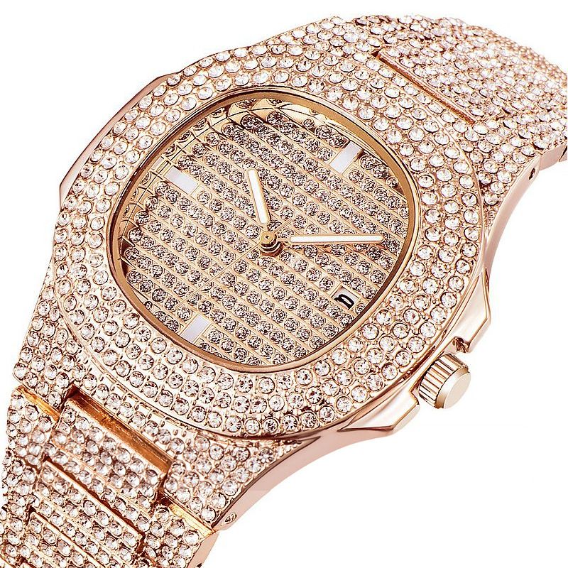 Montres couple en cristal pour elle et lui - Quartz suisse avec guichet de date, acier inoxydable étanche 5 ATM_voghion.com