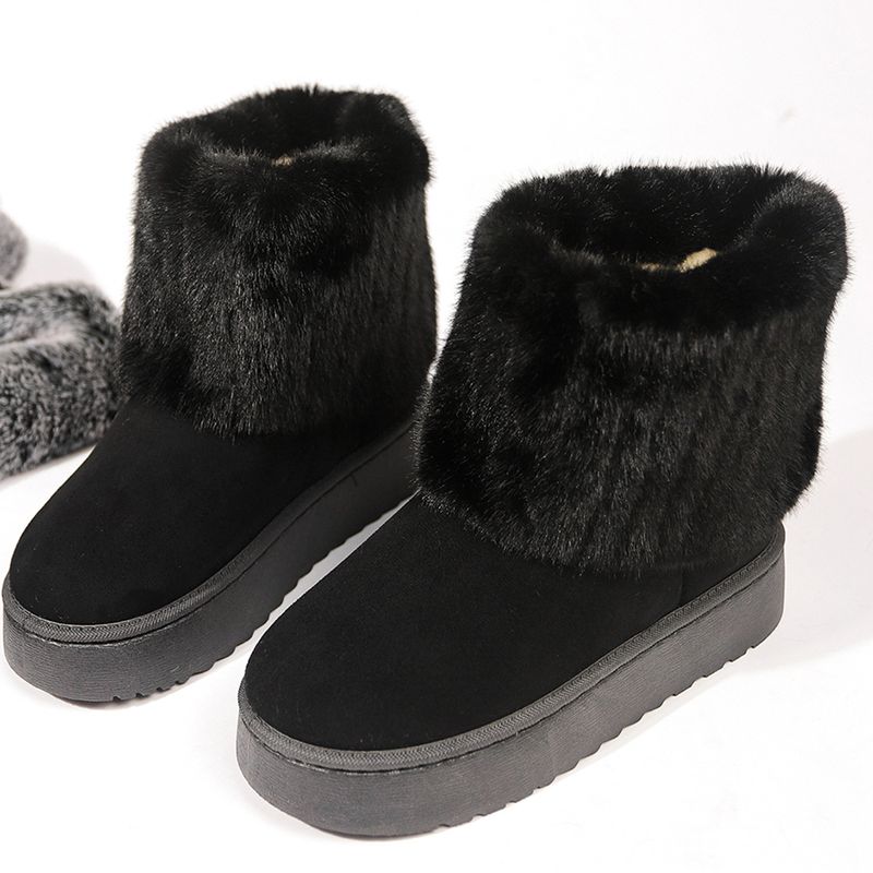 New thick-soled round head furry trousers boots Shorty happy casual all-match women's snow boots_voghion.com