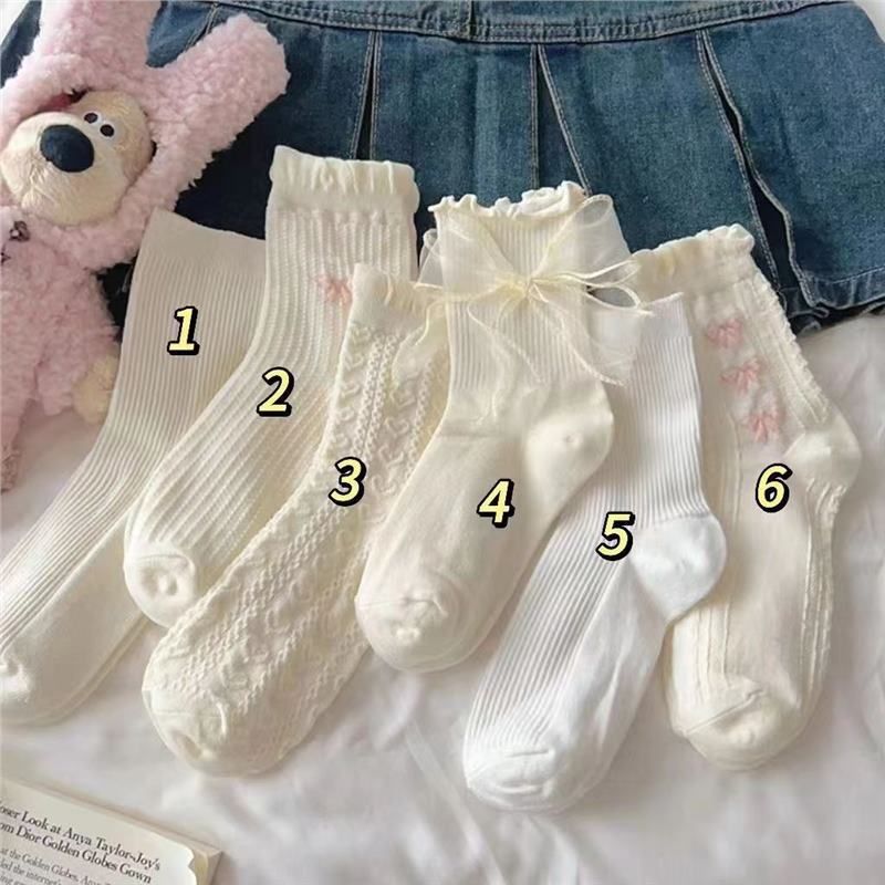 Unisex White socks Ladies cotton cute jk socks Lace Mary Jane with small leather shoes mid-tube wicking socks_voghion.com