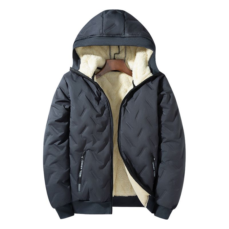 Giacca invernale con cappuccio da uomo foderata in pile - Cappotto ampio e spesso con fodera in sherpa per climi estremamente freddi (nero/grigio, disponibile in taglie forti)_voghion.com