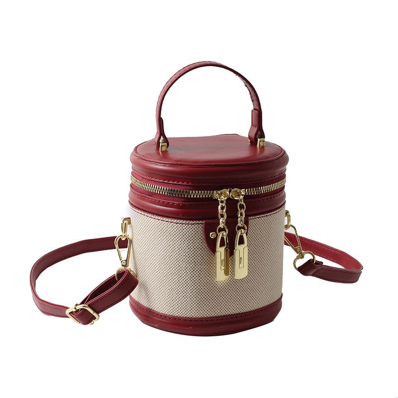 Borsa a secchiello da donna, borsa a secchiello retrò, borsa cilindrica a contrasto, portatile, alla moda, di alto valore e squisita, borsa a tracolla monospalla_voghion.com