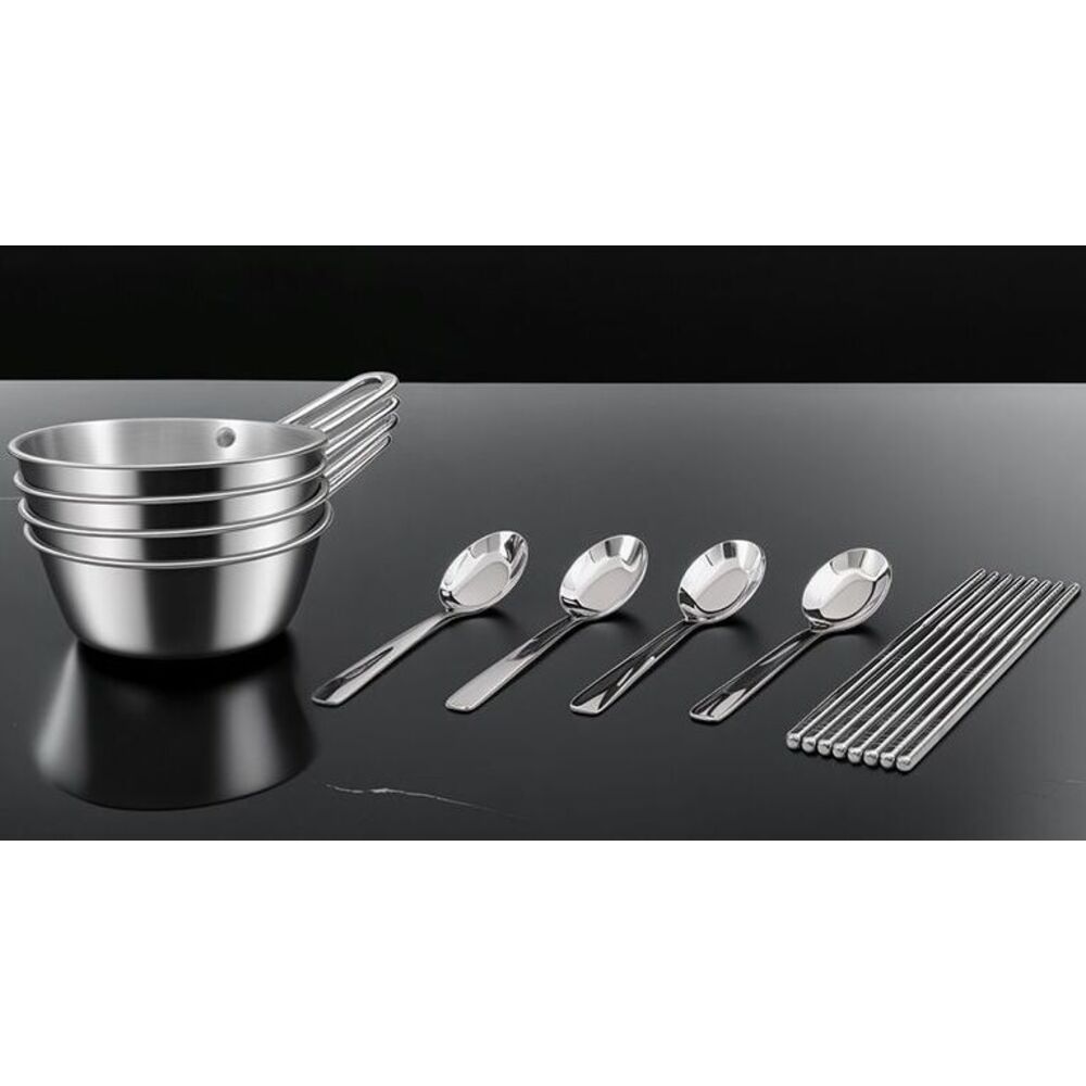 Juego de vajilla de acero inoxidable 304 para acampar al aire libre, portátil, con plato, para picnic, para el hogar, palillos, cuchara, tazón de sopa, combinación_voghion.com