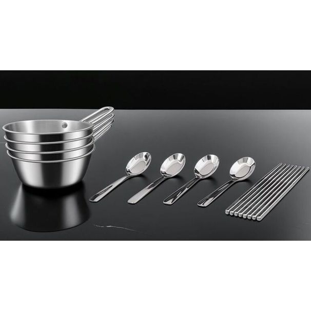 Juego de vajilla de acero inoxidable 304 para acampar al aire libre, portátil, con plato, para picnic, para el hogar, palillos, cuchara, tazón de sopa, combinación_voghion.com