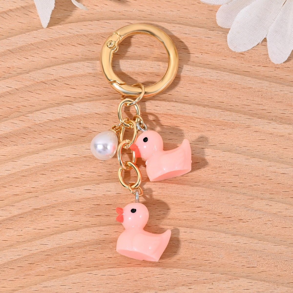 Portachiavi a forma di goccia d'acqua, perla, piccola anatra, animale dei cartoni animati, borsa, custodia per auricolari, telefono, piccolo ciondolo_voghion.com