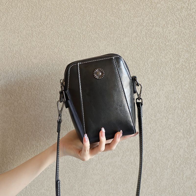 Women's Leather Crossbody Phone Bag Mini Purse - Small Square Bag With Lock Closure, Zipper Pocket, Adjustable Strap For Daily Use_voghion.com