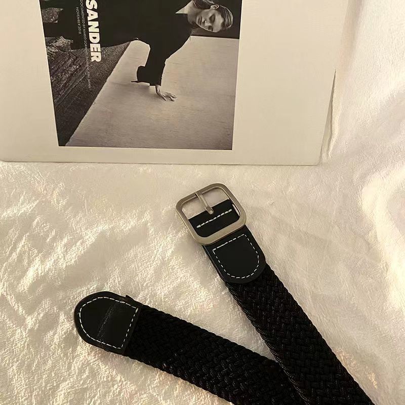 Elastic Elastic Pants With Canvas Woven Belt For Women And Men, Korean Version Of Versatile Casual Pin Buckle Belt For Women_voghion.com