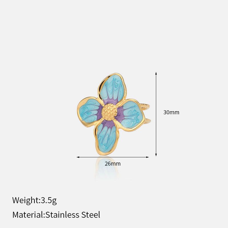 Blue-purple Ring Dripping Oil Flower Ring Personalized Fashion Versatile Gold-plated Stainless Steel Ring_voghion.com