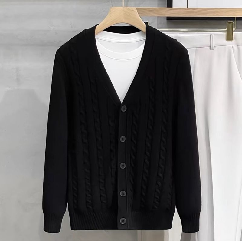 Cardigan in maglia slim fit da uomo - Cappotto casual a maniche lunghe con apertura frontale per autunno e inverno_voghion.com