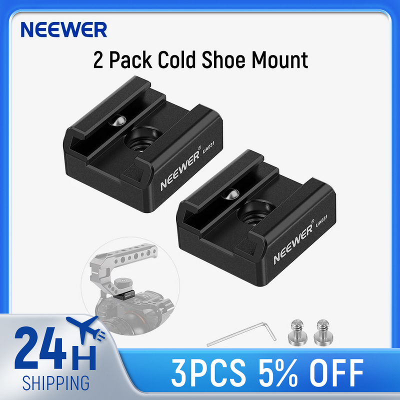NEEWER 2 Pack Cold Adapter With 1/4" Screws For Flash LED Light Monitor Microphone, Aluminum Shoe Mount_voghion.com