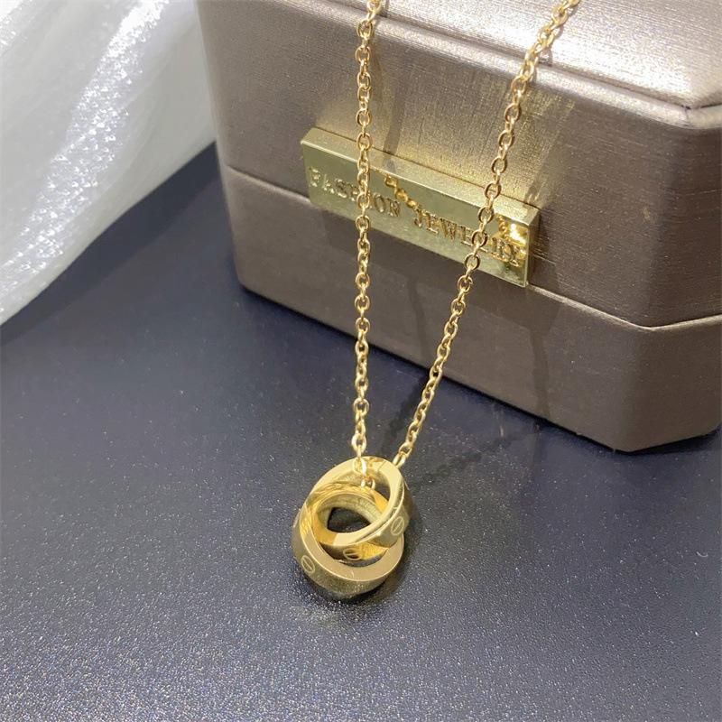 Collana con doppio anello in acciaio inossidabile color oro semplice alla moda per le donne, gioielli con catena a clavicola con ciondolo femminile leggero e di lusso coreano_voghion.com