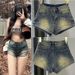 Distressed retro jeans for women in summer American style hot girl wide leg slim shorts thin high waist straight a line pants_voghion.com