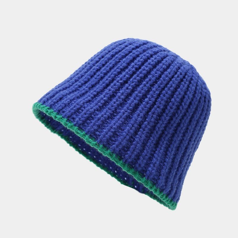Literarischer und künstlerischer Woll-Eimerhut in Kontrastfarbe für Damen im Herbst und Winter, schlichter und vielseitiger Strick-Beckenhut mit kleinem Gesicht_voghion.com