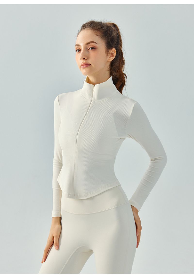 Chaqueta deportiva con cremallera y cuello alto para mujer, para lucir delgada, correr, yoga elástica, ajustada, transpirable, larga_voghion.com