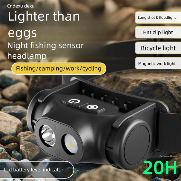 Starke LED-Scheinwerferleuchte mit ultraheller Sensorfunktion, speziell für Angler entwickelt, mit extrem langer Akkulaufzeit, ideal für Nachtangeln und Outdoor-Aktivitäten._voghion.com