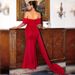 Damenbekleidung Elegantes rotes Satin-Abendkleid mit einem Halsausschnitt und Temperament für Damen, kurzärmelig, lang, High-End-Wickelbrust_voghion.com