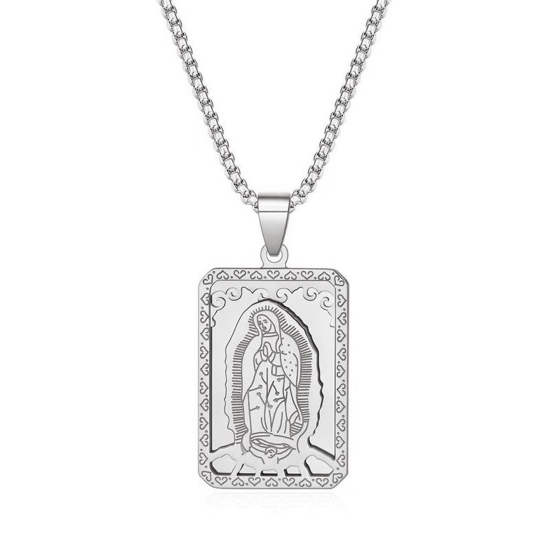 Stainless Steel Square Virgin Mary Prayer Necklace Men And Women Medal Pendant Direct_voghion.com