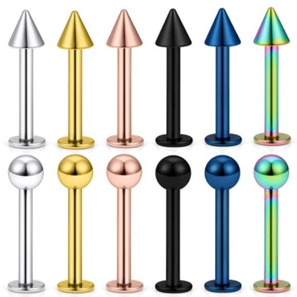 Vendita calda 12 pezzi set in acciaio inossidabile nove tesoro oro labbro chiodo labbro anello orecchio piatto chiodo piercing gioielli_voghion.com